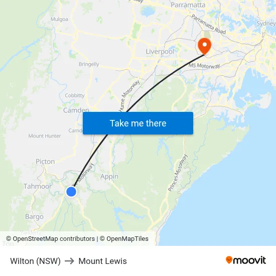 Wilton (NSW) to Mount Lewis map