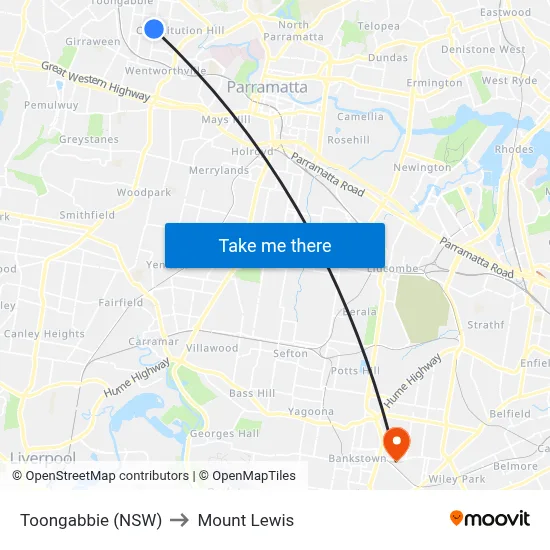 Toongabbie (NSW) to Mount Lewis map