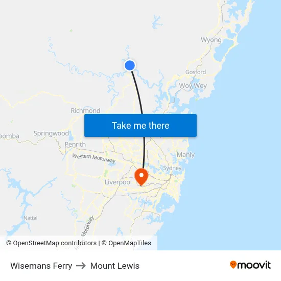 Wisemans Ferry to Mount Lewis map