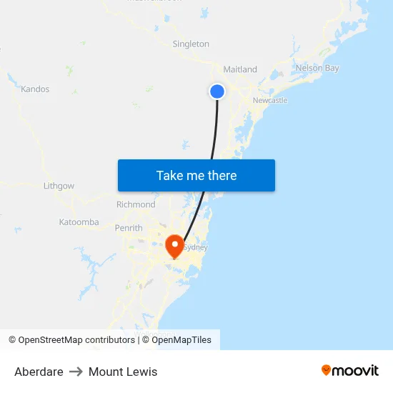 Aberdare to Mount Lewis map