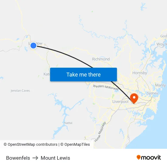 Bowenfels to Mount Lewis map