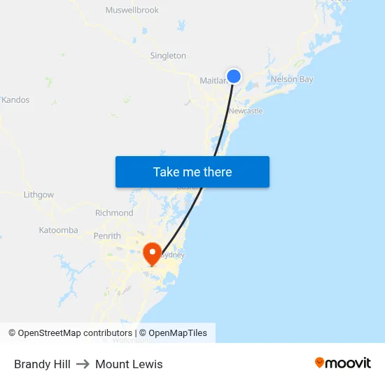 Brandy Hill to Mount Lewis map