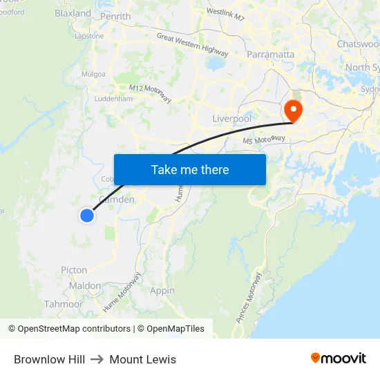 Brownlow Hill to Mount Lewis map