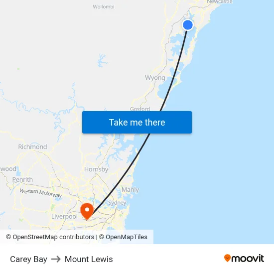 Carey Bay to Mount Lewis map
