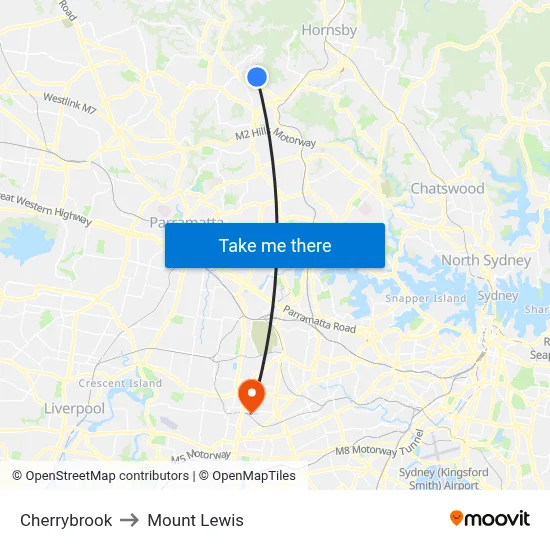 Cherrybrook to Mount Lewis map