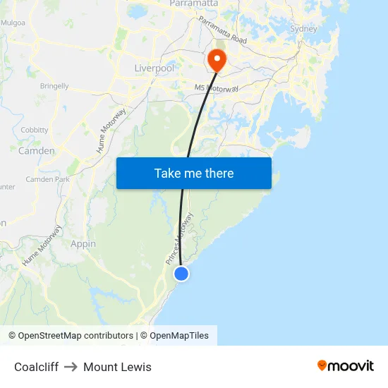 Coalcliff to Mount Lewis map
