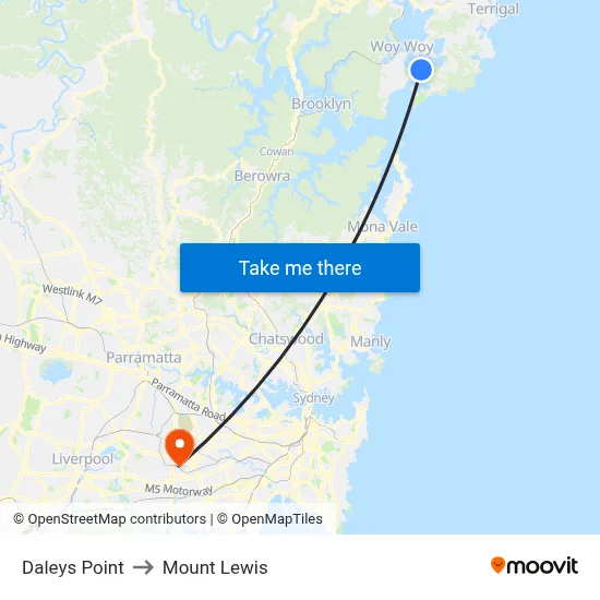 Daleys Point to Mount Lewis map