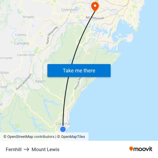Fernhill to Mount Lewis map