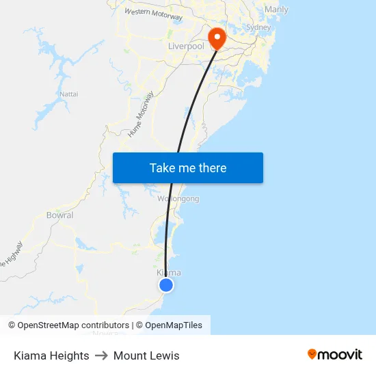 Kiama Heights to Mount Lewis map