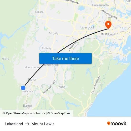 Lakesland to Mount Lewis map