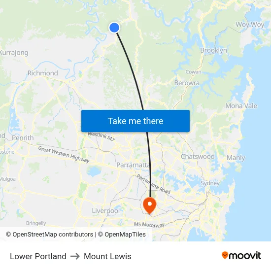 Lower Portland to Mount Lewis map