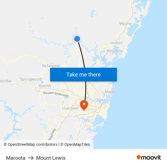 Maroota to Mount Lewis map