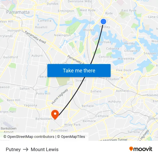 Putney to Mount Lewis map