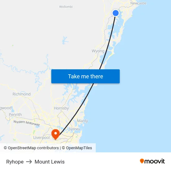Ryhope to Mount Lewis map