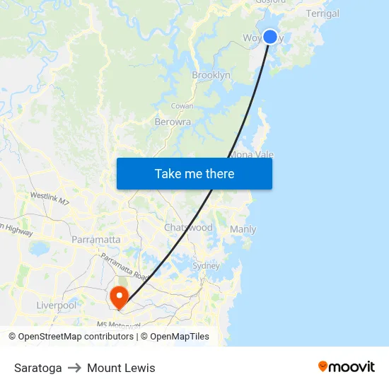 Saratoga to Mount Lewis map