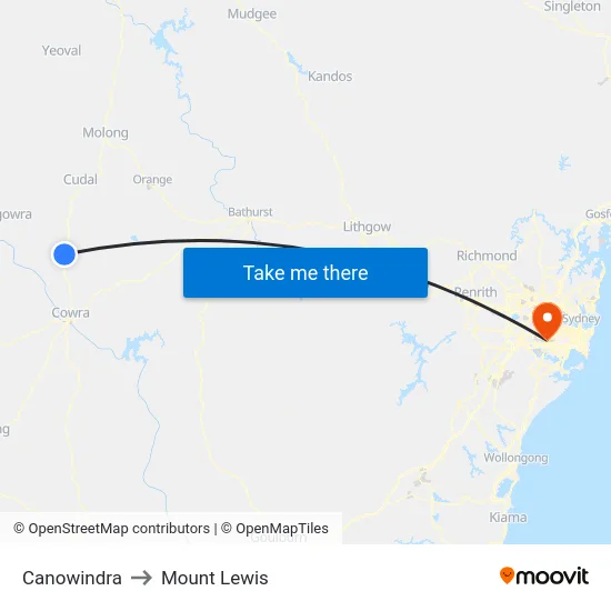 Canowindra to Mount Lewis map
