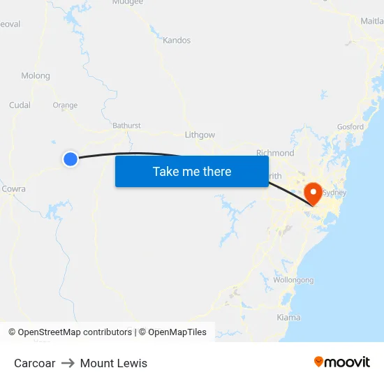 Carcoar to Mount Lewis map