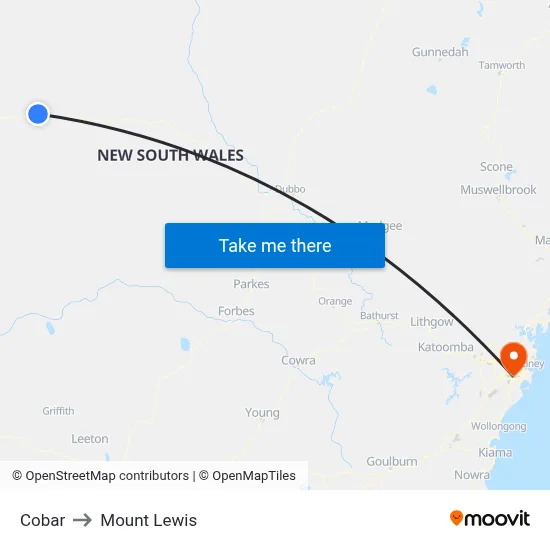 Cobar to Mount Lewis map