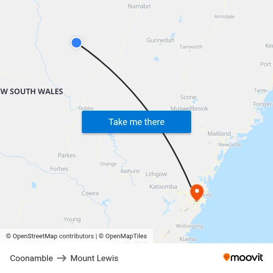 Coonamble to Mount Lewis map