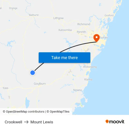 Crookwell to Mount Lewis map