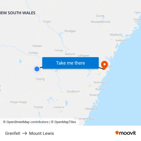 Grenfell to Mount Lewis map