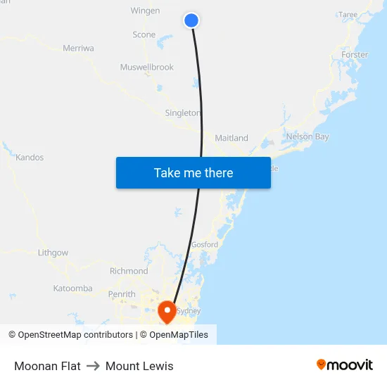 Moonan Flat to Mount Lewis map