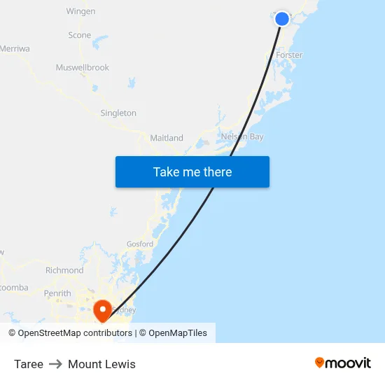Taree to Mount Lewis map