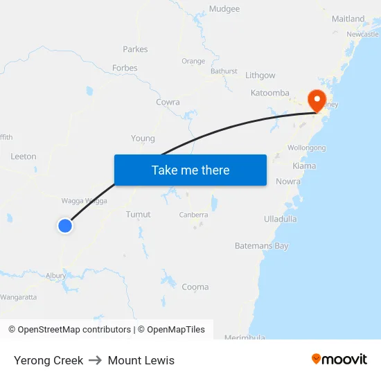Yerong Creek to Mount Lewis map