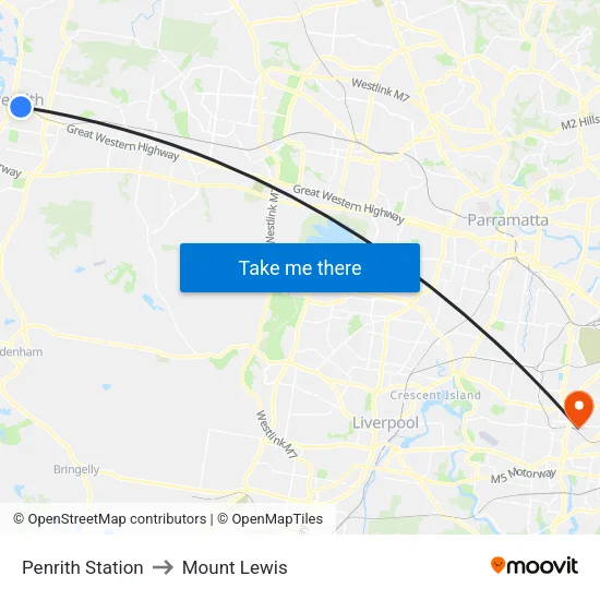 Penrith Station to Mount Lewis map