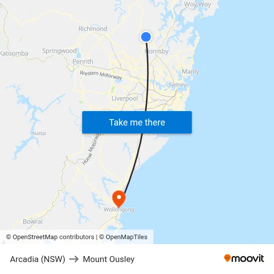 Arcadia (NSW) to Mount Ousley map