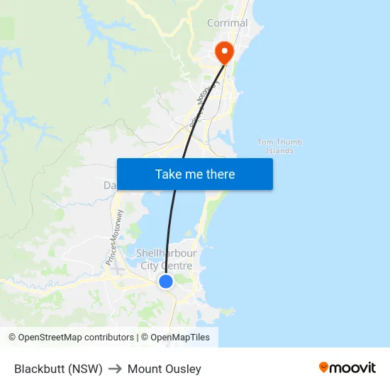 Blackbutt (NSW) to Mount Ousley map