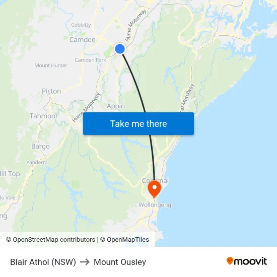 Blair Athol (NSW) to Mount Ousley map