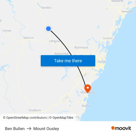 Ben Bullen to Mount Ousley map