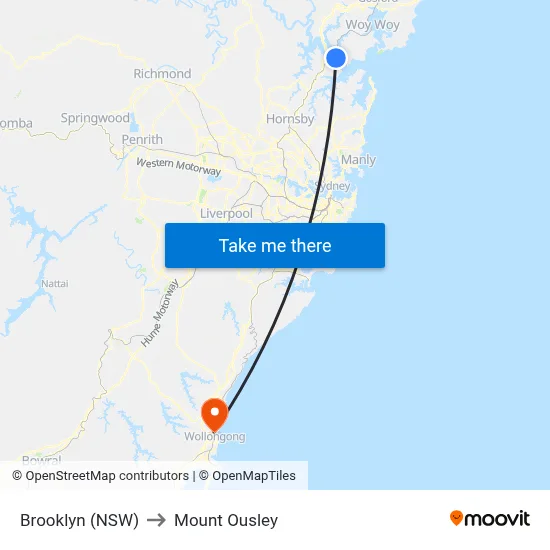 Brooklyn (NSW) to Mount Ousley map