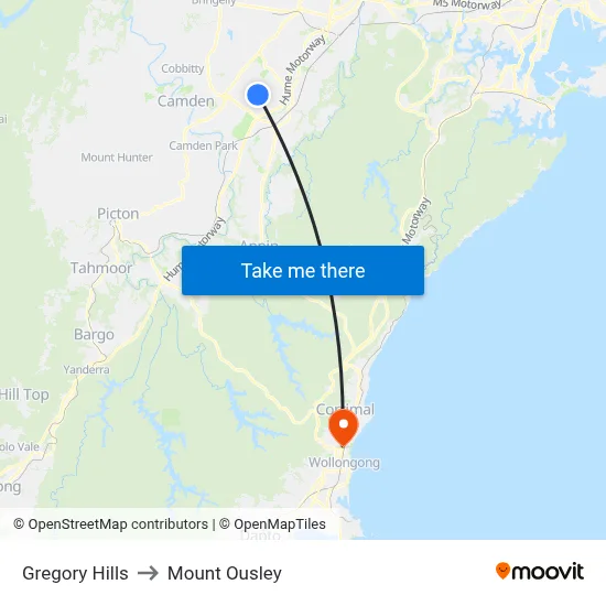 Gregory Hills to Mount Ousley map