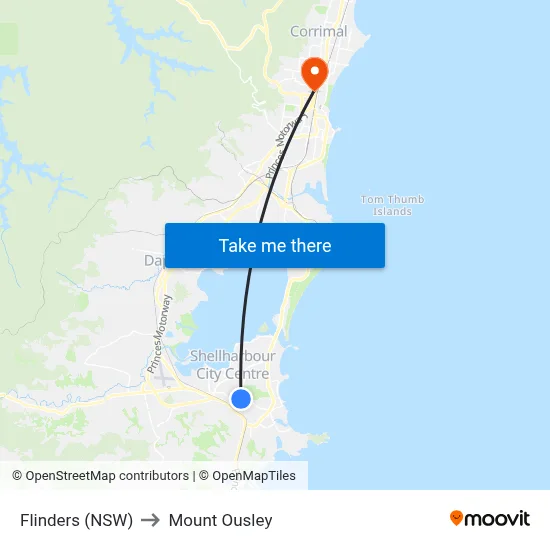 Flinders (NSW) to Mount Ousley map