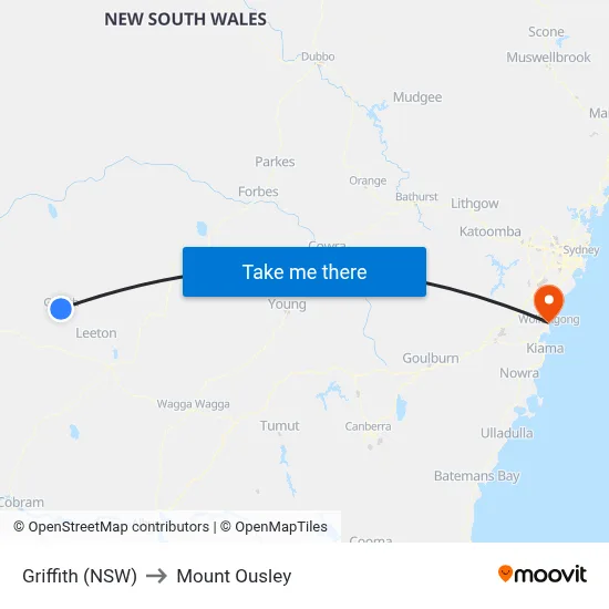 Griffith (NSW) to Mount Ousley map