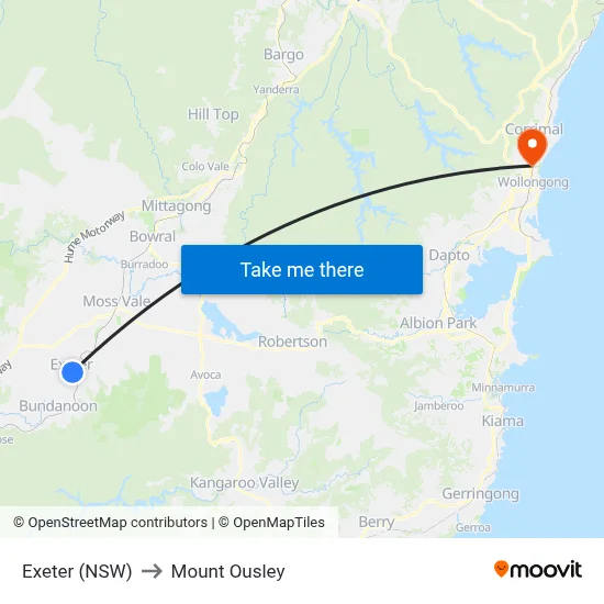 Exeter (NSW) to Mount Ousley map