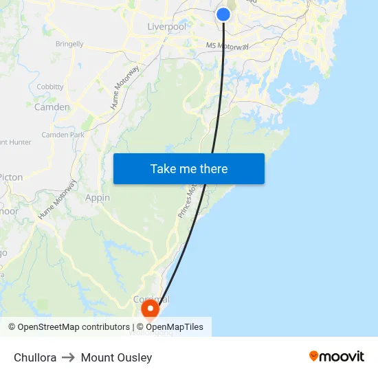 Chullora to Mount Ousley map