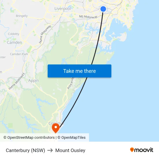 Canterbury (NSW) to Mount Ousley map