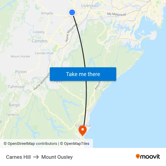 Carnes Hill to Mount Ousley map