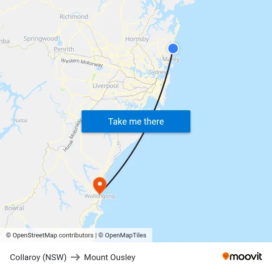 Collaroy (NSW) to Mount Ousley map