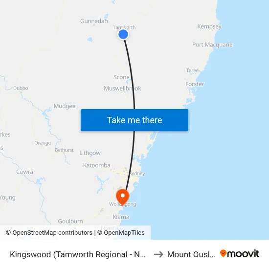Kingswood (Tamworth Regional - NSW) to Mount Ousley map