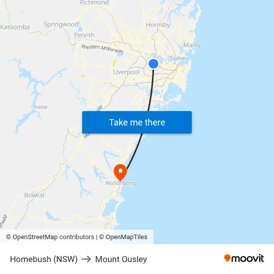 Homebush (NSW) to Mount Ousley map