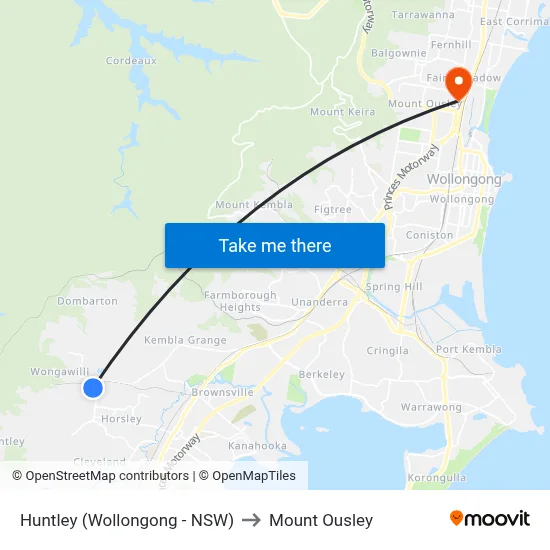 Huntley (Wollongong - NSW) to Mount Ousley map