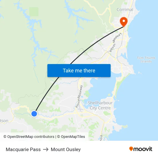 Macquarie Pass to Mount Ousley map