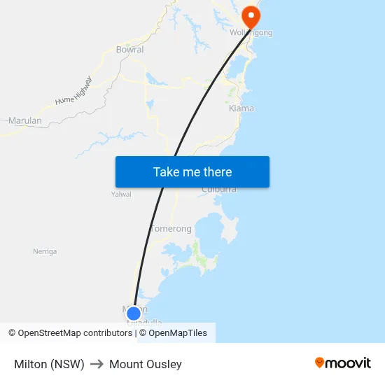 Milton (NSW) to Mount Ousley map