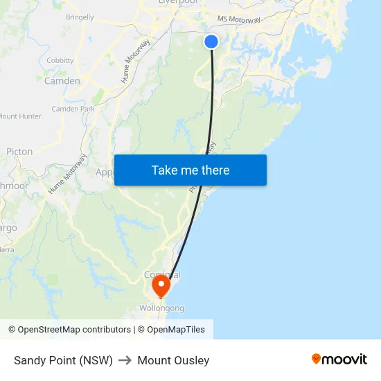 Sandy Point (NSW) to Mount Ousley map