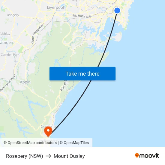 Rosebery (NSW) to Mount Ousley map