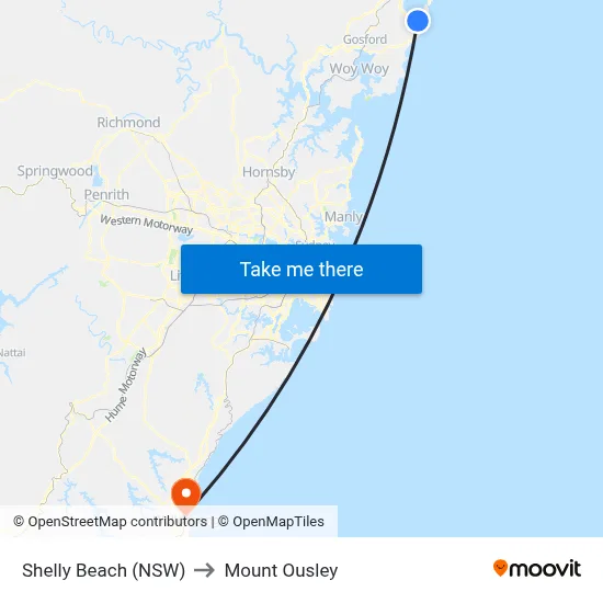 Shelly Beach (NSW) to Mount Ousley map